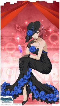 1girl breasts cleavage dress dungeon_ni_deai_wo_motomeru_no_wa_machigatteiru_darou_ka eyepatch hephaistos_(danmachi) highres official_art red_hair source_request