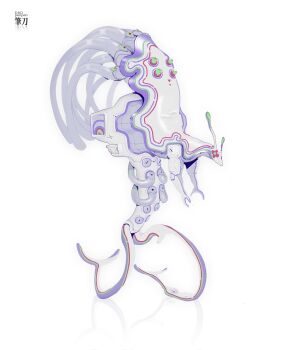 1other abstract artist_name commentary daopenpen english_commentary full_body highres machine mechanical_tentacles no_humans non-humanoid_robot original reflection robot science_fiction simple_background white_background