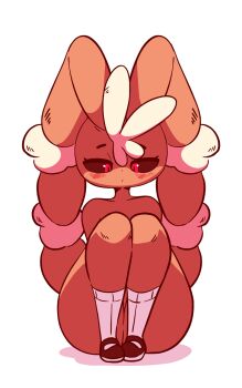 2girls animated animated_gif diives embarrassed english_text gen_4_pokemon highres lopunny mega_lopunny mega_pokemon mismagius motion_lines multiple_girls nintendo pokemon pokemon_(creature) pussy rabbit rabbit_ears rabbit_tail red_eyes spread_legs
