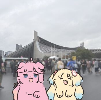 5th_live_tour_~4pair_power_spread!!!!~ :3 :d ^_^ animal_focus animal_with_hair animalization anyoji_hime ao_kaeru black_ribbon blue_eyes closed_eyes commentary facing_viewer gradient_hair hair_ribbon highres link!_like!_love_live! looking_at_viewer love_live! mira-cra_park! multi-tied_hair multicolored_hair open_mouth osawa_rurino people photo_background ponytail ribbon shibuya_(tokyo) sidelocks smile symbol-only_commentary tokyo_(city) twintails virtual_youtuber yoyogi