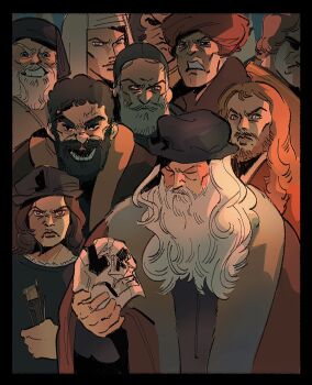 1girl 6+boys beard beetrootius beret black_border black_hair border botticelli brown_hair clenched_teeth closed_eyes donatello_(artist) dwarf facial_hair giorgione hat highres holding holding_mask holding_paintbrush invincible_(series) leonardo_da_vinci long_beard long_hair looking_at_viewer mask meme michelangelo_(sculptor) multiple_boys mustache old old_man paintbrush plautilla_nelli rafael_sanzio real_life red_hair renaissance robe scar skull smile teeth thick_eyebrows tiziano unworn_mask viltrumite_group_shot_(meme) white_hair