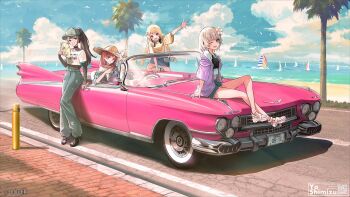 ;d ahoge baseball_cap black_hair black_sandals blonde_hair blue_eyes blue_jacket blue_pants blue_shorts blue_sky blunt_bangs braid brown_eyes car closed_mouth cloud commentary_request convertible copyright_name cropped_shirt cumulonimbus_cloud day denim denim_jacket denim_shorts dress earrings flower folding_fan frayed_shorts full_body glasses gradient_hair grey_hair grin hair_flower hair_ornament hairclip hand_fan hat headphones headphones_around_neck high_heel_sandals hime_cut holding holding_fan holding_removed_eyewear hololive hololive_dev_is ichijou_ririka jacket jeans jewelry juufuutei_raden long_hair looking_at_viewer low_twin_braids motor_vehicle multicolored_hair off_shoulder official_art on_car one_eye_closed open_mouth orange_eyes orange_hair otonose_kanade outdoors outstretched_arm pants pink_car pink_hair ponytail purple_eyes purple_hair purple_jacket qr_code regloss_(hololive) round_eyewear sandals shirt short-sleeved_jacket short_hair short_sleeves shorts sitting skin_tight sky smile streaked_hair striped_clothes striped_shirt sunglasses swept_bangs t-shirt todoroki_hajime torn_clothes torn_pants twin_braids two-tone_hair unworn_eyewear virtual_youtuber white_dress white_sandals white_shirt yellow_shirt you_shimizu