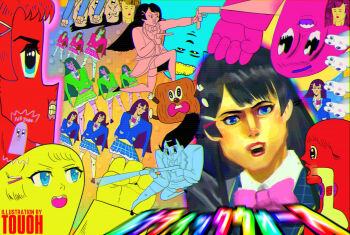 Rule 34 | 1boy, abstract, ac-bu (style), artist name, blue eyes, blue jacket, bow, brain, grimace, hair dryer, hair ornament, hairclip, highres, holding, holding hair dryer, jacket, long hair, multiple views, nijisanji, open mouth, parody, pink bow, plaid clothes, plaid skirt, skirt, surreal, touoh, tsukino mito, virtual youtuber, x-ray