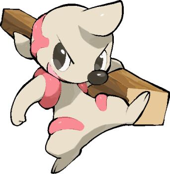 commentary_request full_body gen_5_pokemon holding kawaanago lowres nintendo open_mouth pokemon pokemon_(creature) pokemon_focus smile solo standing standing_on_one_leg timburr transparent_background wooden_beam