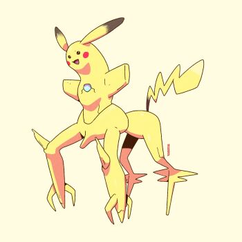 alternate_form full_body gen_1_pokemon highres meme nintendo no_humans original_form_pokemon_(meme) pedro_larez pikachu pokemon pokemon_(creature) simple_background solo standing what