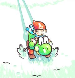 1boy animated baby baby_mario beanie blush_stickers brown_hair eto2d facing_viewer full_body hat highres mario mario_(series) nintendo pixel_art scarf skiing skis smile snow tagme video yoshi yoshi&#039;s_island