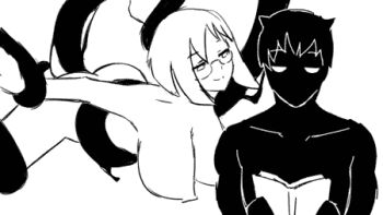 1boy 1girl animated animated_gif ass bad_id bad_tumblr_id bdsm black_skin blinking bob_cut bondage book bored bouncing_breasts bound bound_wrists breasts colored_skin completely_nude consensual_tentacles demon_boy emotionless_sex glasses greyscale hanging_breasts happy happy_sex hetero horns kiss large_breasts looping_animation lowres mike_inel monochrome multitasking nipples no_pupils nude one_eye_closed open_book original raised_eyebrows reading restrained semi-rimless_eyewear short_hair smile suspension tentacle_sex tentacles under-rim_eyewear