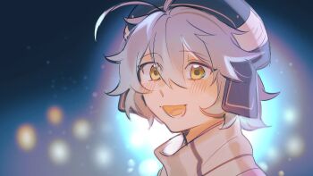 Rule 34 | 1girl, absurdres, blue hair, blush, eiyuu densetsu, forced smile, hat, highres, leorlontyan, light smile, millium orion, night, sen no kiseki, sen no kiseki (series), sen no kiseki iv, sky, smile, star (sky), starry sky, yellow eyes