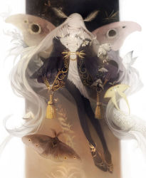 androgynous antennae bad_id bad_pixiv_id black_pantyhose bug butterfly butterfly_wings capelet dark fantasy fur gender_request insect insect_wings jitome long_hair moth moth_wings original pantyhose pixiv_fantasia pixiv_fantasia_sword_regalia shoes solo white_hair wings y_(0euf)
