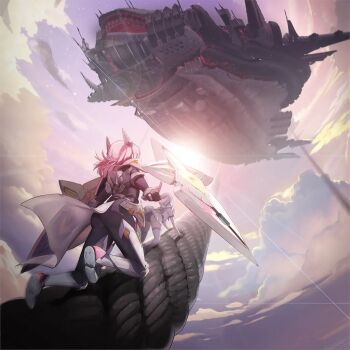 1other 2girls armor armored_bodysuit armored_boots ass bodysuit boots climbing climbing_rope fingerless_gloves from_behind from_below game_cg gloves goddess_of_victory:_nikke hat headgear long_hair medium_hair miniskirt mother_whale_(nikke) multiple_girls neon_(nikke) noah_(nikke) panties pink_hair rope shield skirt sky thighhighs underwear upskirt waist_cape white_hair