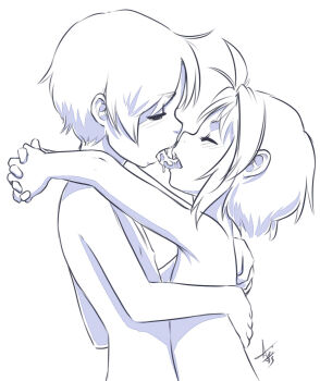 1boy 1girl aogami arms_around_neck bisexual_male cardcaptor_sakura cum cum_in_mouth cum_swap french_kiss hetero hug kinomoto_sakura kiss kodomo_doushi li_syaoran loli nude sharing_cum shota simple_background white_background
