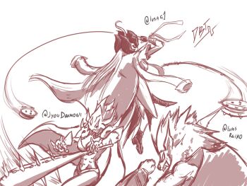 Rule 34 | 1boy, 2girls, absurdres, bancholilimon, banchou, delinquent, digimon, highres, kinkakumon, lion, multiple girls, oni, regulumon