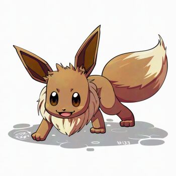 Rule 34 | brown fur, eevee, full body, gen 1 pokemon, looking at viewer, mistray-art, nintendo, no humans, pokemon, pokemon (creature), signature, simple background, solo, tail, two-tone fur