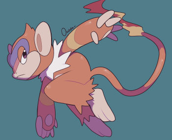 animal_focus brown_eyes closed_mouth commentary_request fire flame-tipped_tail gen_4_pokemon highres monferno monkey nintendo no_humans ouran pokemon pokemon_(creature) pokemon_focus simple_background tail