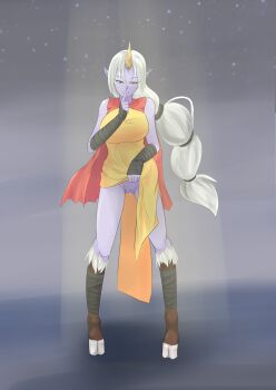 Rule 34 | 1girl, absurdres, bandages, colored skin, female focus, highres, hooves, horns, league of legends, pointy ears, purple skin, pussy, pussy juice, single horn, solo, soraka (league of legends), uncensored, wo jianqiang fu guo