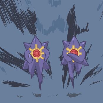 Rule 34 | colored skin, crossed arms, full body, gem, gen 1 pokemon, giant robo, highres, itota (taikoubou), long legs, mega pokemon, mega starmie, meme, nintendo, no eyes, no humans, parody, pokemon, pokemon (creature), pokemon focus, purple skin, red gemstone, running, scene reference, starfish, starmie