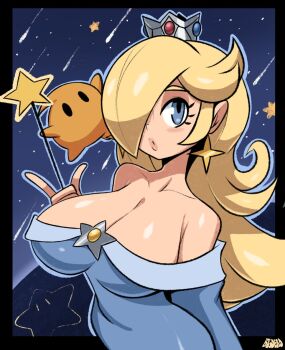 1girl bigdead breasts cleavage large_breasts luma_(mario) mario_(series) rosalina super_mario_galaxy
