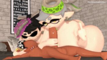 1boy 2girls age_difference animated animated_gif breasts callie_(splatoon) character_request cleavage cousins fellatio huge_breasts inkling kiss large_breasts leviantanre lowres marie_(splatoon) middle_finger multiple_girls nintendo oral shota splatoon_(series) tagme tentacle_hair