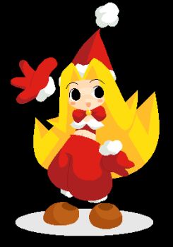 :d amazake_(manuke_no_oukoku) astra_super_stars bad_source baggy_pants black_eyes blonde_hair blush_stickers bow bowtie brown_shoes curtained_hair disembodied_foot disembodied_hand fewer_digits flipped_hair fur-trimmed_gloves fur-trimmed_headwear fur-trimmed_pants fur-trimmed_tube_top fur_trim gloves hair_intakes hand_on_own_hip hat long_hair lowres midriff navel no_lineart open_hand open_mouth pants pixel_art pom_pom_(clothes) red_bow red_bowtie red_gloves red_tube_top rouge_(astra_super_stars) santa_costume santa_hat shadow shoes simple_background smile solo spiked_hair strapless transparent_background tube_top very_long_hair waving