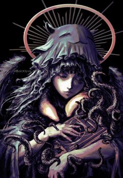 1girl absurdres baloolax black_hair book character_hood gradient_hair halo highres holding holding_book hololive hololive_english hood hood_up mole mole_under_eye multicolored_hair ninomae_ina&#039;nis orange_hair orange_halo solo takodachi_(ninomae_ina&#039;nis) tentacle_hair tentacles virtual_youtuber