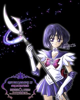 back_bow bishoujo_senshi_sailor_moon black_background blunt_ends bow choker circlet gloves highres looking_at_viewer miniskirt pleated_skirt purple_choker purple_eyes purple_hair purple_sailor_collar purple_skirt red_bow rockcandy_0000 sailor_collar sailor_saturn sailor_senshi_uniform silence_glaive skirt tomoe_hotaru white_gloves