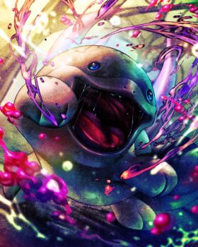 Rule 34 | 8686island, blue eyes, clodsire, commentary request, looking at viewer, nintendo, no humans, open mouth, poison, pokemon, pokemon (creature), pokemon focus, smile, solo, spines, variant set