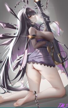 1girl absurdres alternate_breast_size_(larger) ambience_synesthesia arknights artist_name ass barefoot black_dress black_eyes black_gloves black_hair black_wings breasts cello commentary_request dark_halo detached_wings dress feet gloves halo highres instrument large_breasts long_hair official_alternate_costume sirtao soles solo toes very_long_hair virtuosa_(ambience_synesthesia_2024)_(arknights) virtuosa_(arknights) wings