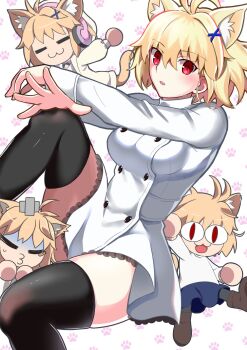 Rule 34 | 4girls, :3, ahoge, animal ear fluff, animal ears, arcueid brunestud, bandaid, bandaid on hand, black thighhighs, blonde hair, blush, boots, breasts, brown boots, cat ears, cat girl, cat tail, chibi, chibi inset, closed eyes, commentary request, crying, dress, dual persona, fang, fate/grand order, fate (series), hair between eyes, hair intakes, hair ornament, hairpin, headphones, highres, hood, hoodie, looking at viewer, mashimaro tabetai, multiple girls, multiple persona, neco-arc, official alternate costume, pantyhose, paw print, paw print background, phantas-moon, phantas-moon (second ascension), pink hoodie, red eyes, skin fang, smile, sweat, sweater, tail, thick thighs, thighhighs, thighs, tsukihime, tsukihime (remake), turtleneck, turtleneck sweater, wavy hair, white dress, white sweater, zettai ryouiki
