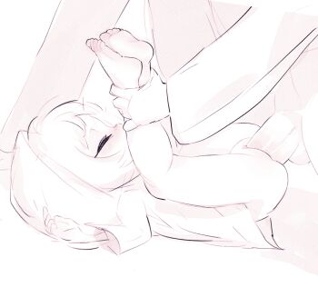 1boy 1girl age_difference ankle_grab barefoot bottomless closed_eyes closed_mouth feet female_focus hetero jubilee_2025 leg_grab leg_lift leg_up legs_apart legs_up loli luce_(jubilee_2025) lying monochrome on_back penis pussy rodecchi sex simple_background sketch soles solo_focus spread_legs testicles toes uncensored vaginal white_background yahweh