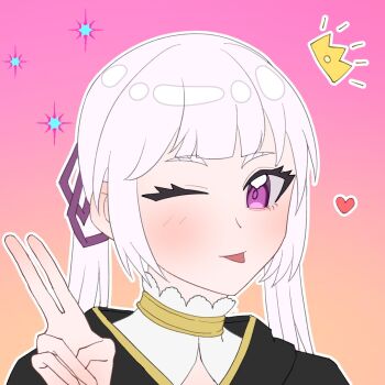 1girl black_clover grey_hair noelle_silva one_eye_closed purple_eyes solo twintails