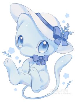 blue_eyes commentary full_body gen_1_pokemon highres iwasi_29 legendary_pokemon looking_at_viewer mew_(pokemon) mythical_pokemon nintendo no_humans pokemon pokemon_(creature) simple_background solo symbol-only_commentary twitter_username watermark white_background