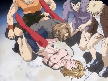 00s 1girl 2002 4boys animated animated_gif anime_screenshot arm_behind_back bdsm bible_black bible_black_gaiden blonde_hair bondage bottomless bouncing_breasts bound breasts closed_eyes clothed_male_nude_female collarbone female_focus gang_rape group_sex hetero kitami_reika kneehighs large_breasts lying male_pubic_hair missionary multiple_boys navel nipples no_shoes nude on_back on_floor open_mouth penis pubic_hair rape red_socks restrained ribs sex short_hair socks spread_legs thighhighs uncensored vaginal