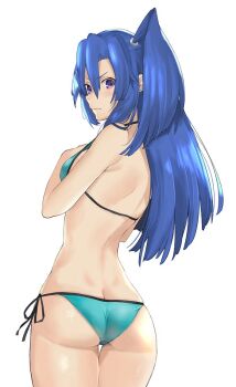 1girl ass bikini blue_hair blush butt_crack j@ck kazanari_tsubasa senki_zesshou_symphogear solo swimsuit tagme