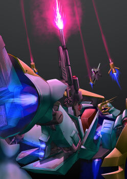 absurdres battle beam_cannon beam_rifle cable char's_counterattack energy_beam energy_gun firing funnels_(gundam) gundam highres jagd_doga_gyunei_custom machinery mecha mecha_focus mobile_suit neo_zeon no_humans one-eyed radio_antenna realistic robot scene_reference science_fiction scope shield space thrusters user_gwrr2554 weapon zero_gravity