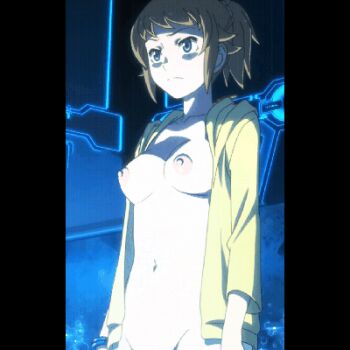 10s 1girl animated animated_gif blonde_hair breasts gundam gundam_build_fighters gundam_build_fighters_try hoshino_fumina lowres nipples nude_filter third-party_edit