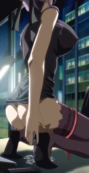 00s 1girl ane_to_boin animated animated_gif ass breasts covered_erect_nipples dildo dildo_riding green_eyes hair_ornament hanamaru_kaoruko high_heels lace lace-trimmed_legwear lace_trim large_breasts masturbation night night_sky object_insertion open-chest_sweater panties panties_around_leg purple_hair pussy_juice red_panties sex_toy sky stitched suction_cup_dildo sweater thighhighs third-party_edit underwear vaginal vaginal_object_insertion