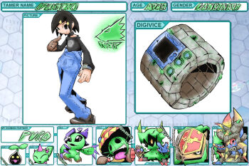 Rule 34 | alraumon, budmon, digimon, digimon (creature), eldoradimon, ghilliedhumon, highres, horns, looking at viewer, nyokimon, original, ponchomon, smile, tlalocmon, yellow eyes