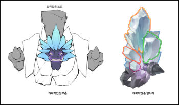 caesty commentary_request crystal dated_commentary glowing glowing_eyes glowing_mouth korean_commentary korean_text lineart monster monster_focus nexon official_art partially_colored production_art reference_sheet saphiros simple_background tales_weaver translation_request underbite upper_body white_background