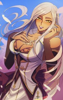 1girl breasts cleavage code_geass code_geass:_lost_stories grey_hair highres large_breasts long_hair smile villetta_nu
