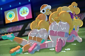 2boys 2girls ^^^ air_doggystyle all_fours anal anus ass audience bestiality black_eyes black_shirt blonde_hair blue_earrings blue_eyes blurry boy_on_top breast_press breasts cleft_of_venus clothes_pull competition competitive_sex creature crop_top crown crown_(symbol) cum cum_in_ass cum_on_ass cum_on_body depth_of_field doggystyle drooling earrings eyebrows_visible_through_hat eyelashes flower_symbol frog_embrace_position from_behind full_body gloves grass green_footwear group_sex hair_tie half-closed_eye half-closed_eyes hammer_bro helmet hetero jewelry kneehighs koopa_troopa large_breasts leg_up lips long_hair looking_back mario_(series) mario_strikers_(series) monitor motion_lines multiple_boys multiple_girls night nintendo nostrils on_grass open_mouth orange_footwear orange_hair orange_headwear orange_legwear orange_shell orange_shirt orange_shorts orgy outdoors penis pink_legwear pink_lips pink_shirt pink_shorts ponytail princess_daisy princess_peach public_indecency purple_shirt pussy rolling_eyes score scoreboard sex sex_from_behind shadow shell shirt shoes short_shorts short_sleeves shorts shorts_pull size_difference sneakers soccer_field socks somescrub sparkle sphere_earrings stadium super_mario_strikers sweat t-shirt tail testicles thick_thighs thighs tongue tongue_out white_gloves yellow_shell yellow_shirt