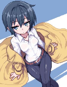 1girl belt expressionless highres kino_(kino_no_tabi) kino_no_tabi pants pixel_art shimamuraa11451 tagme wide_hips