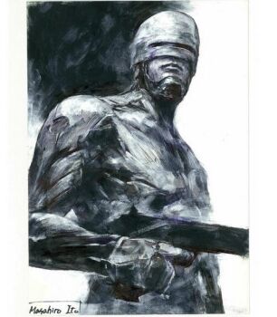 Rule 34 | 1boy, auto-9, cyborg, gun, handgun, ito masahiro, looking at viewer, pistol, robocop, robocop (character), submachine gun, weapon