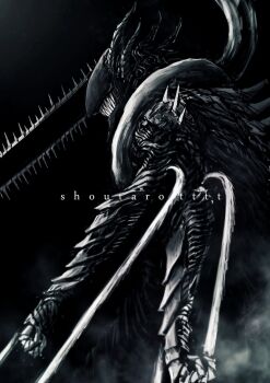 1boy artist_name black_background chainsaw chainsaw_devil chainsaw_man demon demon_boy extra_arms highres intestines monster monster_boy sharp_teeth shirt shoutarou_(shoutarotttt) simple_background solo teeth transformation