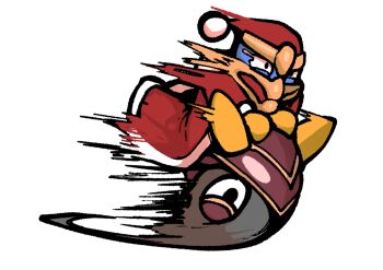 beak brothbowl cape driving gloves hat highres king_dedede kirby_(series) kirby_air_ride kirby_air_riders motion_lines nintendo open_mouth red_hat speed_lines wheelie_(kirby) white_background