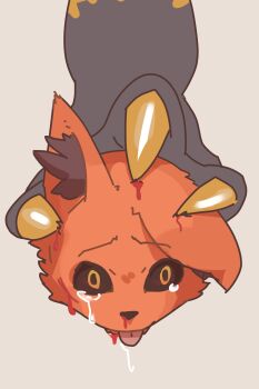 1girl black_sclera blue_flame_dragon_(grimms_notes) colored_sclera decapitation furry furry_female grimms_notes guro kung_fu_villain_(grimms_notes) mewridan_joe simple_background tears tongue tongue_out white_background