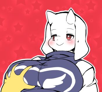 1girl artist_request breasts disembodied_hand female_focus furry furry_female goat highres red_eyes smile solo toriel undertale utdr_(toby_fox) wakasumire