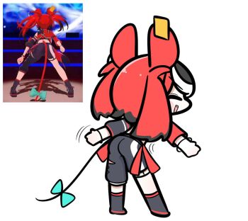 Rule 34 | 1girl, animal ears, ass, black hair, hakos baelz, hololive, hololive english, mouse ears, mouse girl, mouse tail, multicolored hair, photo-referenced, red hair, screenshot inset, tail, tensutensu, virtual youtuber, white background, white hair