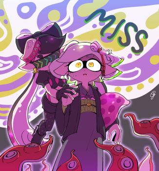 +_+ abstract_background bad_end black_footwear black_gloves black_hair black_legwear boots callie_(octo_idol_outfit)_(splatoon) callie_(splatoon) collar colorful constricted_pupils cousins crop_top earrings food food_art food_on_head ggrks05 gloves gradient_hair grey_kimono hair_ornament highres inkling japanese_clothes jewelry kanzashi kimono marie_(kimono)_(splatoon) marie_(splatoon) midriff mind_control mole mole_under_eye multicolored_hair nintendo obi object_on_head pantyhose pantyhose_under_shorts pointy_ears pushing sash scared shorts spiked_belt spiked_collar spikes splatoon_(series) splatoon_2 squidbeak_splatoon suction_cups sunglasses sweatdrop tako-san_wiener tech_control tentacle_hair tentacles thick_eyebrows thong tinted_eyewear visor white_hair wide-eyed yukata