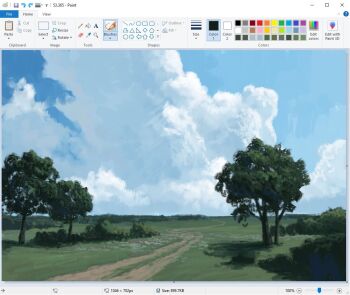art_program_in_frame bush christian_young cloud cloudy_sky commentary day dirt_road horizon landscape microsoft_paint_(medium) microsoft_paint_(software) no_humans original outdoors painterly road scenery screencap sky tree
