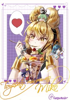 Rule 34 | + +, 5girls, black skirt, blonde hair, blue dress, blue eyes, blue hair, blush, bracelet, candy, character name, cherry, chocolate, chocolate bar, commentary, dress, earmuffs, eating, food, food on face, fruit, green hair, grey hair, hagoromo, hair ornament, hair rings, hair stick, hat, hat ornament, heart, highres, holding, holding spoon, ice cream, jewelry, jiangshi, kaku seiga, kaogumaster, mini person, minigirl, miyako yoshika, mononobe no futo, multiple girls, ofuda, open clothes, open vest, parfait, pocky, pointy hair, purple hair, purple hat, red shirt, sharp teeth, shawl, shirt, skirt, sleeveless, sleeveless shirt, soga no tojiko, spoken heart, spoon, star (symbol), star hat ornament, tate eboshi, teeth, touhou, toyosatomimi no miko, twitter username, vest, white vest